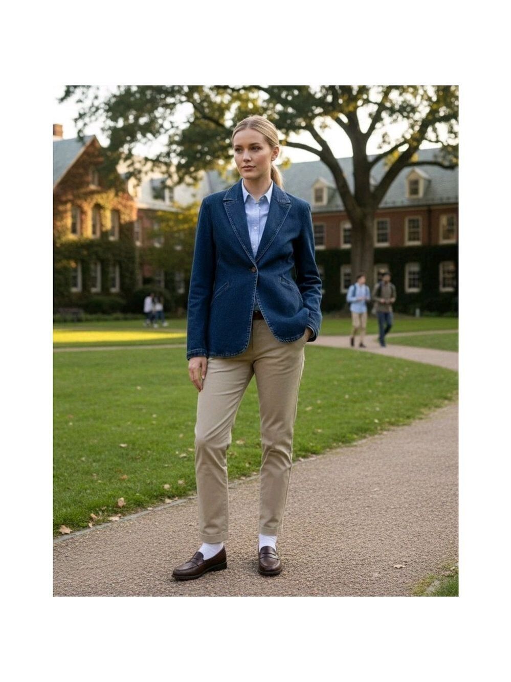 Evereve Blazer Womens Blue Notch One Button Stretch Denim Blazer Size XS